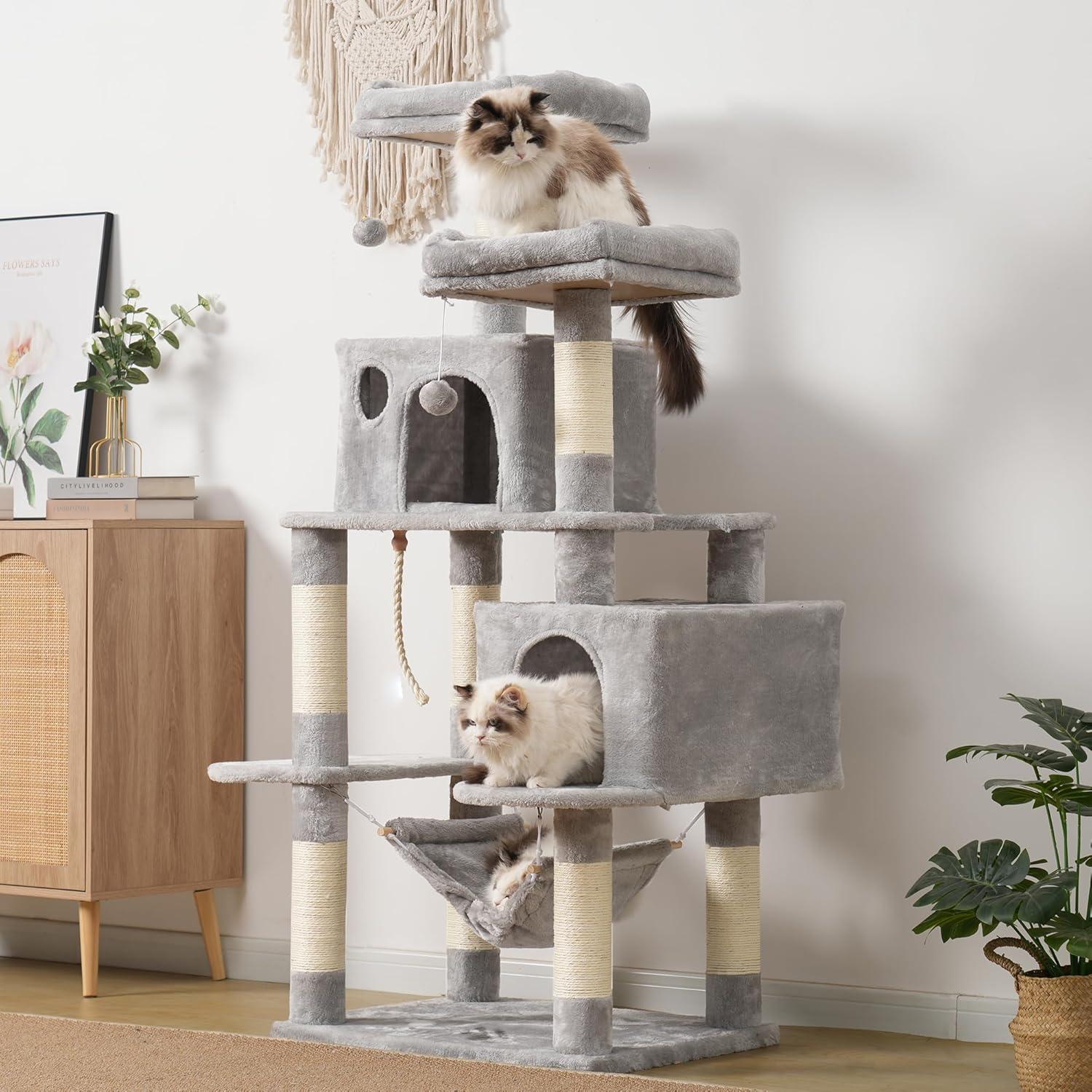 Large Multi-Level Gray Cat Tree with Sisal Posts