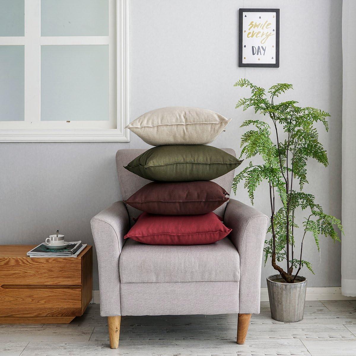 Jeanerlor Natural Cotton Linen Soft Soild Decorative Square Throw Pillow Covers Set Cushion Case for Sofa Bedroom Car24 x 24 Inch 60 x 60cm,Olive Green