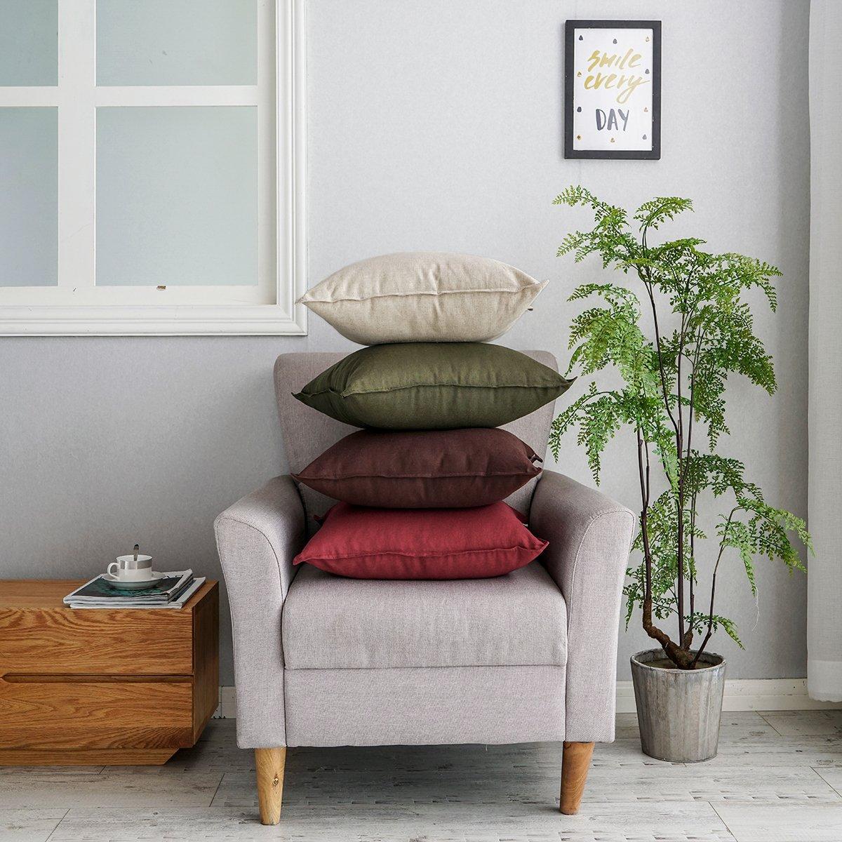 Jeanerlor Natural Cotton Linen Soft Soild Decorative Square Throw Pillow Covers Set Cushion Case for Sofa Bedroom Car24 x 24 Inch 60 x 60cm,Olive Green