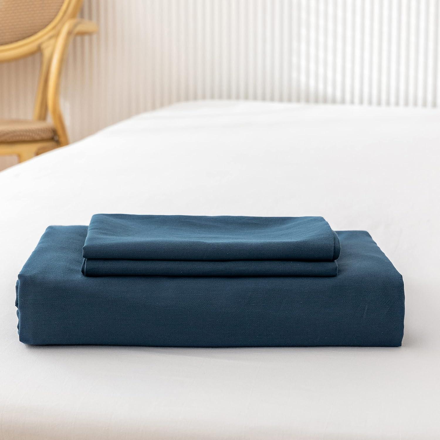 HeimenAogo Egyptian Cotton Duvet Cover Set Queen, Ultra Soft and Breathable Comforter Cover with Zipper Closure, High Thread Count Long Staple Cotton Blanket Cover 3pcs Ensign Blue