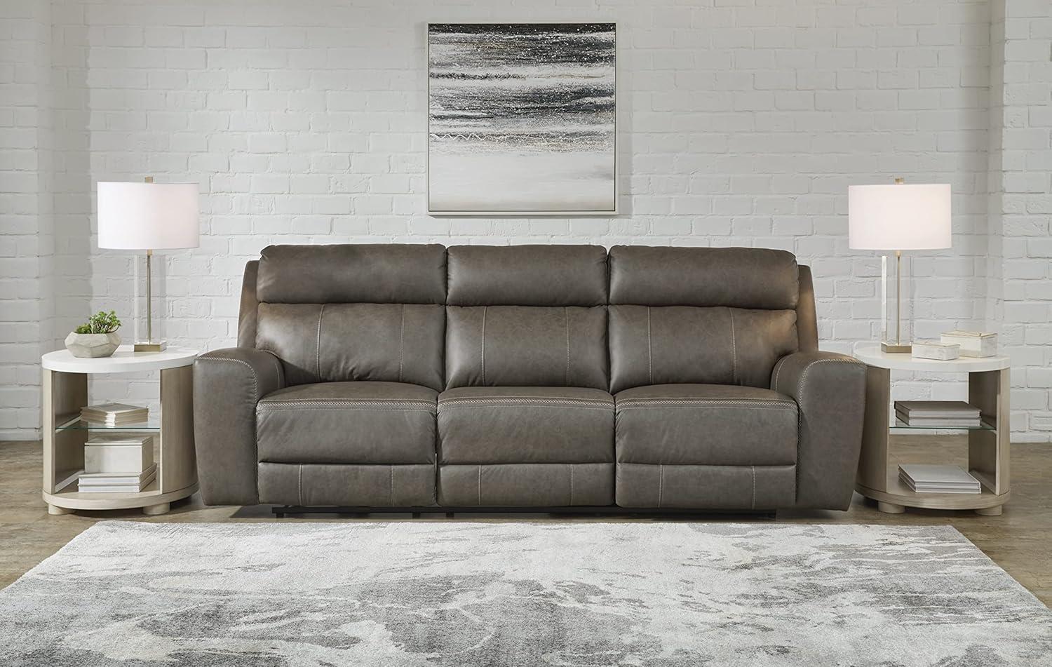 Roman 102'' Smoke Gray Faux Leather Power Reclining Sofa