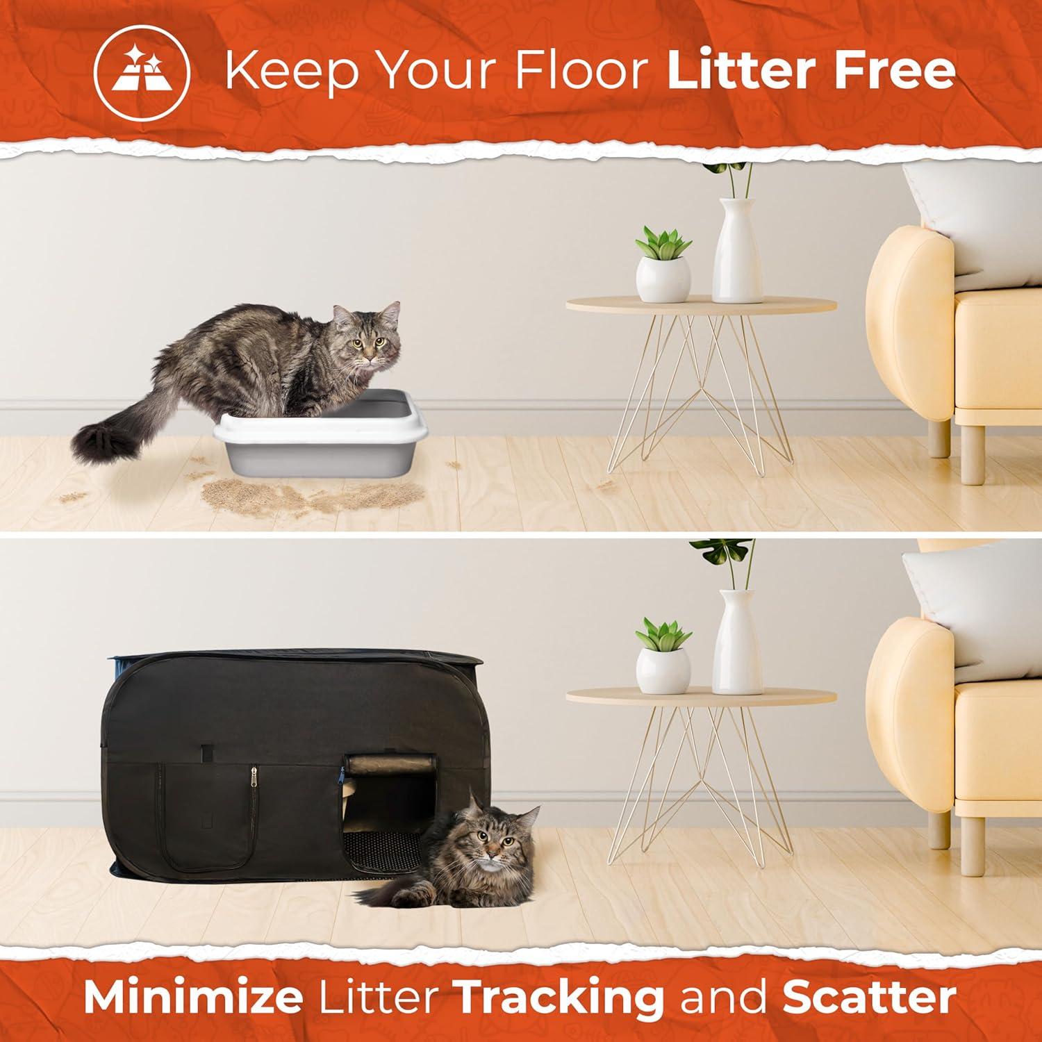 Pexter Cat Litter Box Enclosure, Dog Proof, Discreet and Hidden Litter Box, Kitty Litter Trap Design with Easy-Clean Feature, Scoop and Deodorizer Storage Pockets, Lightweight and Waterproof