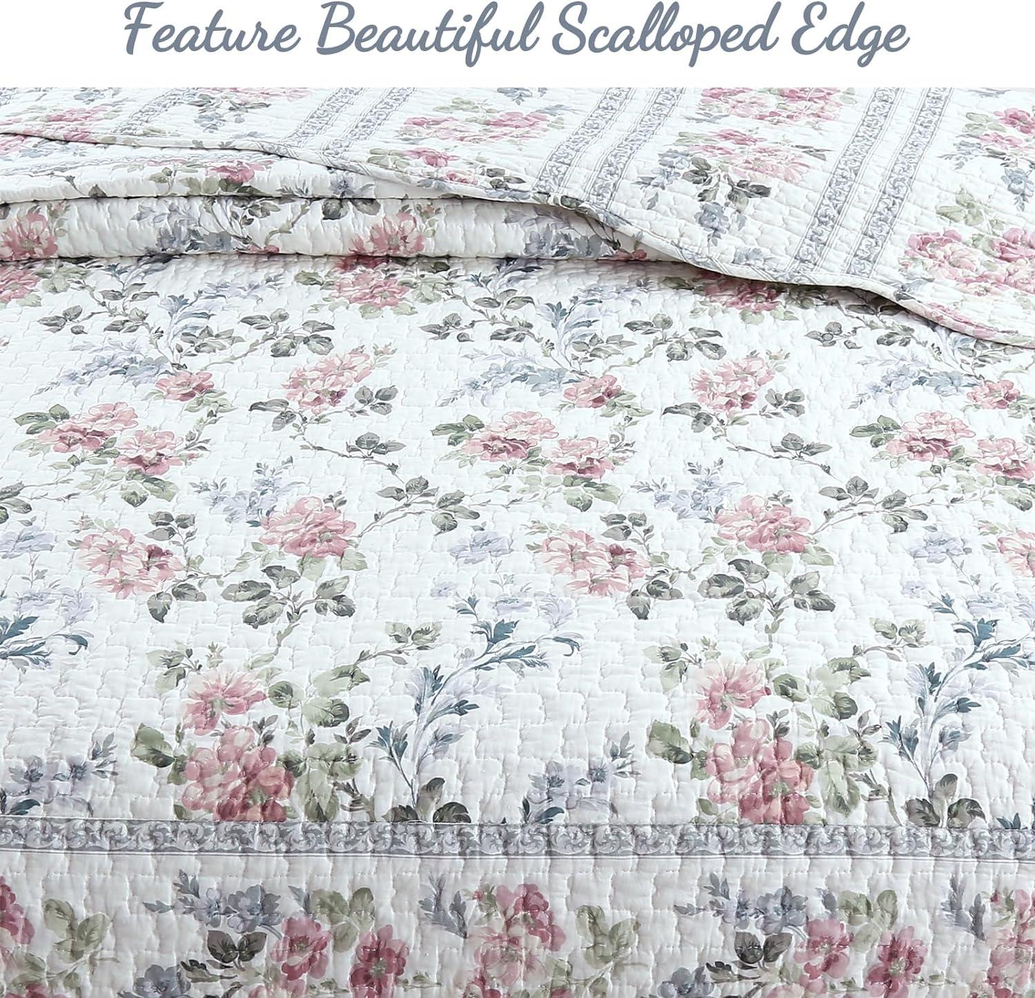 Blue Floral Cotton Reversible King Quilt Set