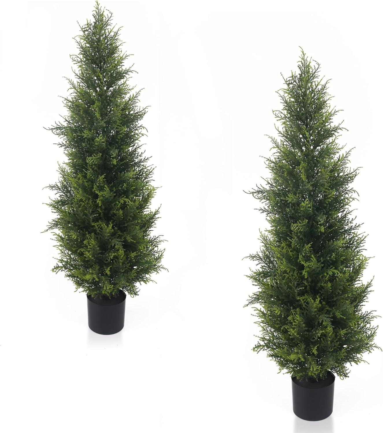 LINBONIO Artificial Cedar Tree 4 ft Artificial Topiary Trees Beautiful Realistic Faux Cedar Pines UV Protection for Longer Life 2Pack