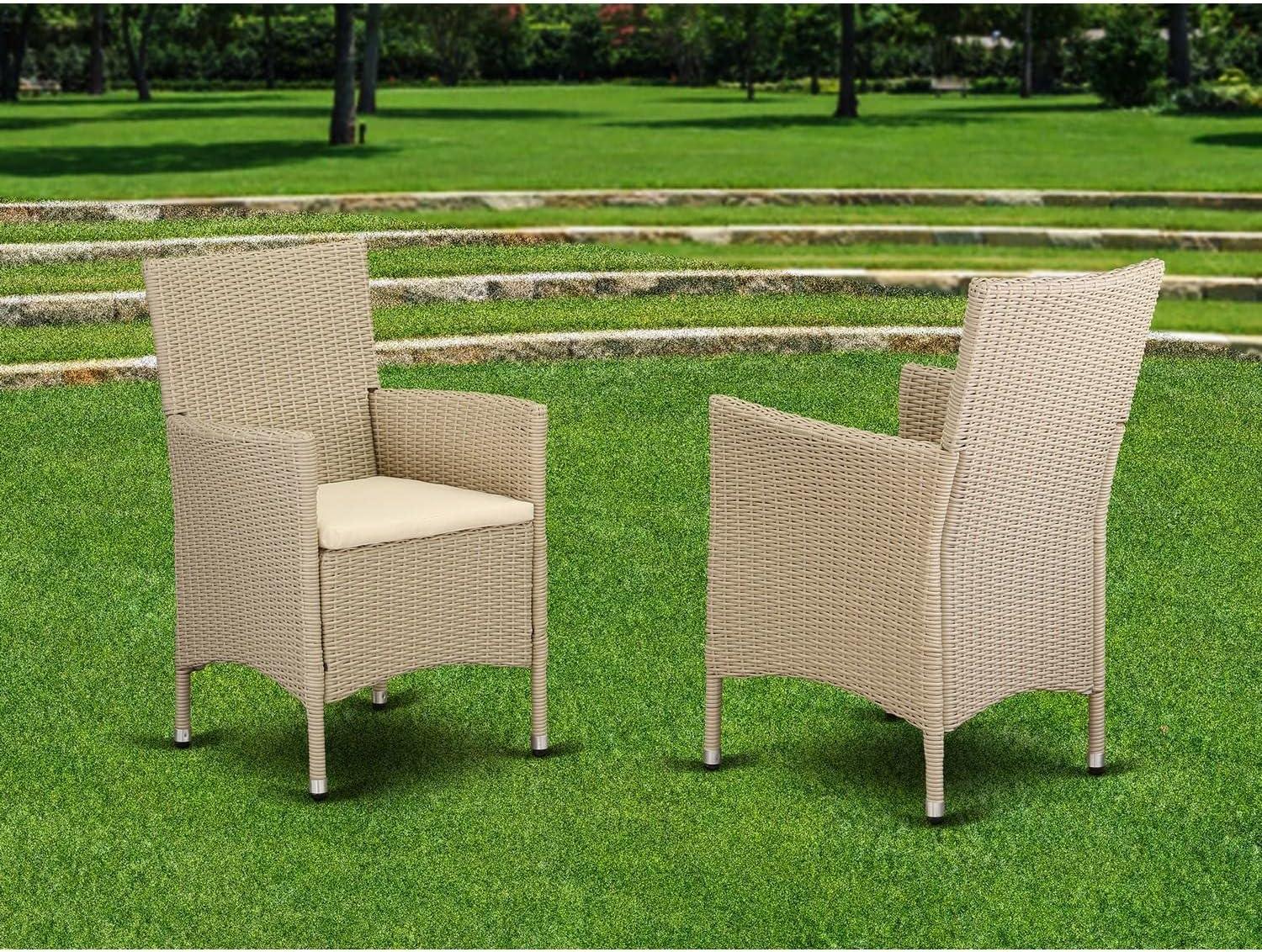 East West Furniture  Valencia Outdoor-furniture Wicker Patio Chair - Cream - Set of 2