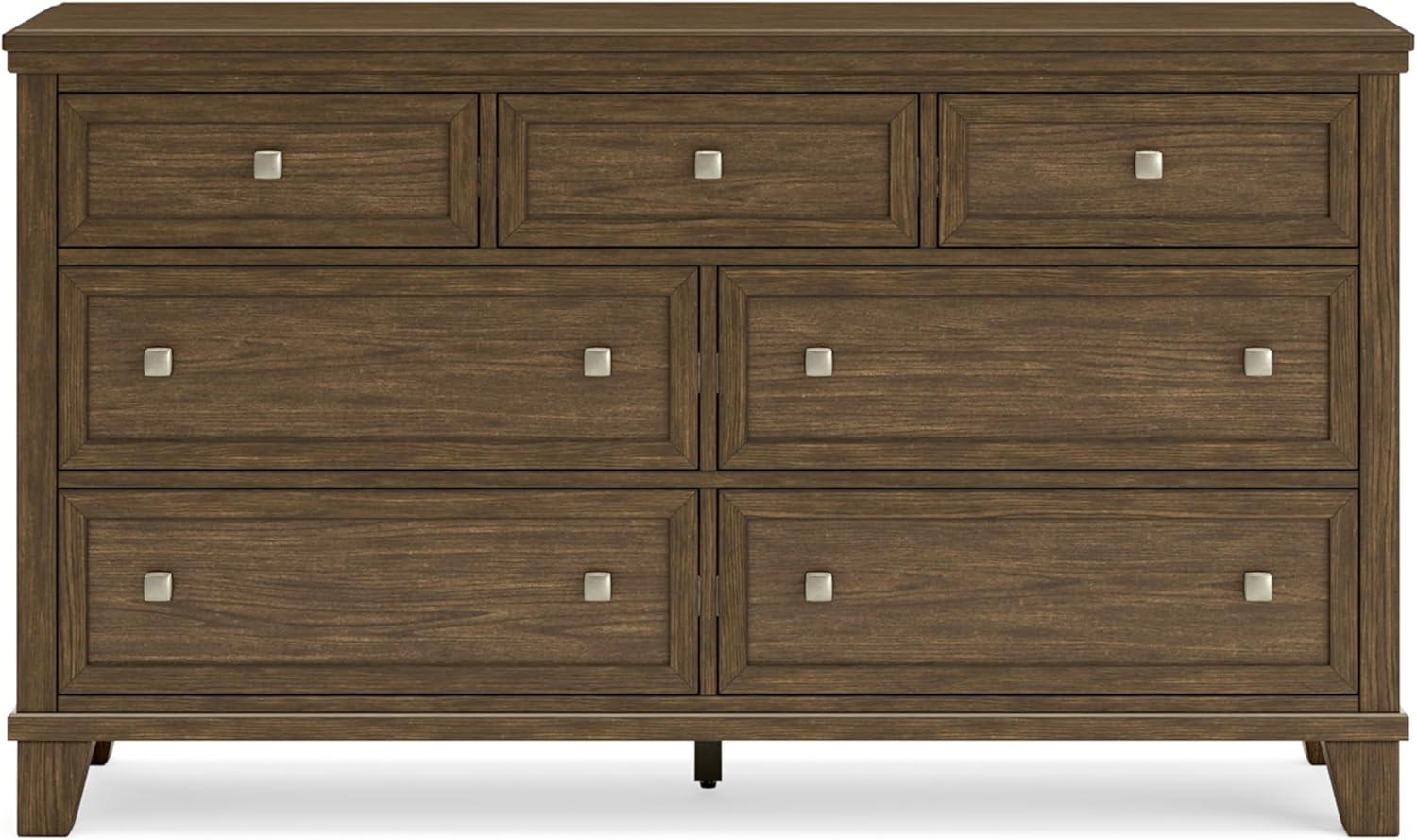 Light Brown Transitional 7-Drawer Dresser with Mirror