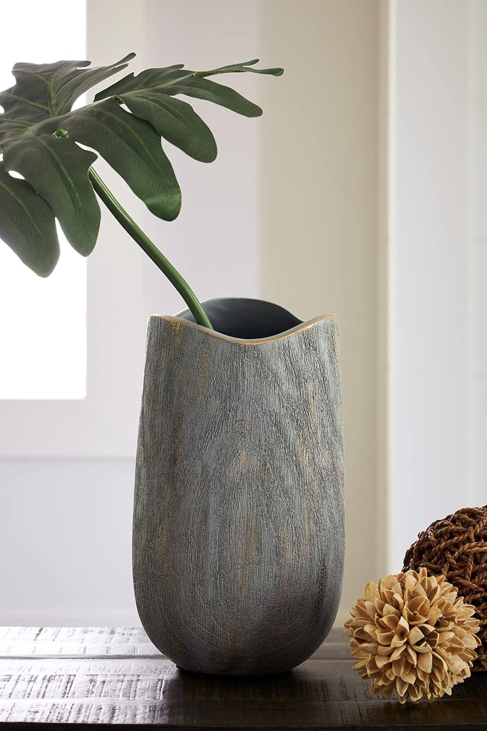 Gray Polyresin Contemporary Curved Mouth Vase