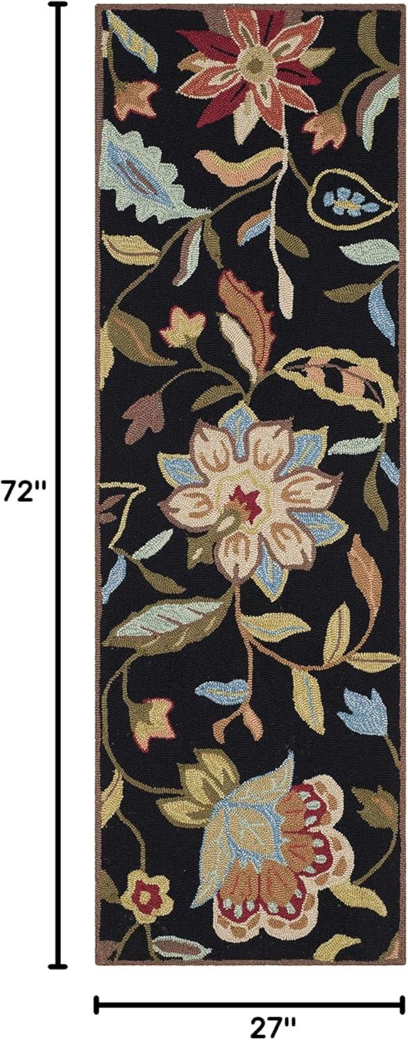 Handmade Black Floral Synthetic Runner Rug 2'3" x 6'