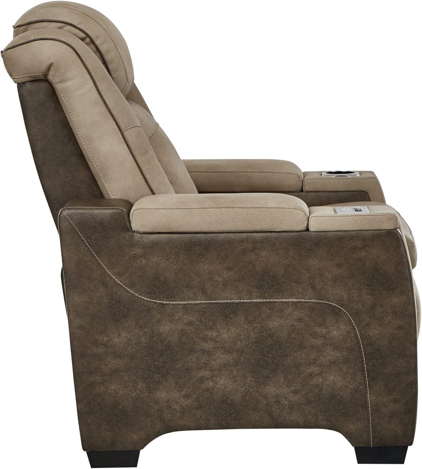 Sand Faux Leather Contemporary Power Recliner with USB Charging