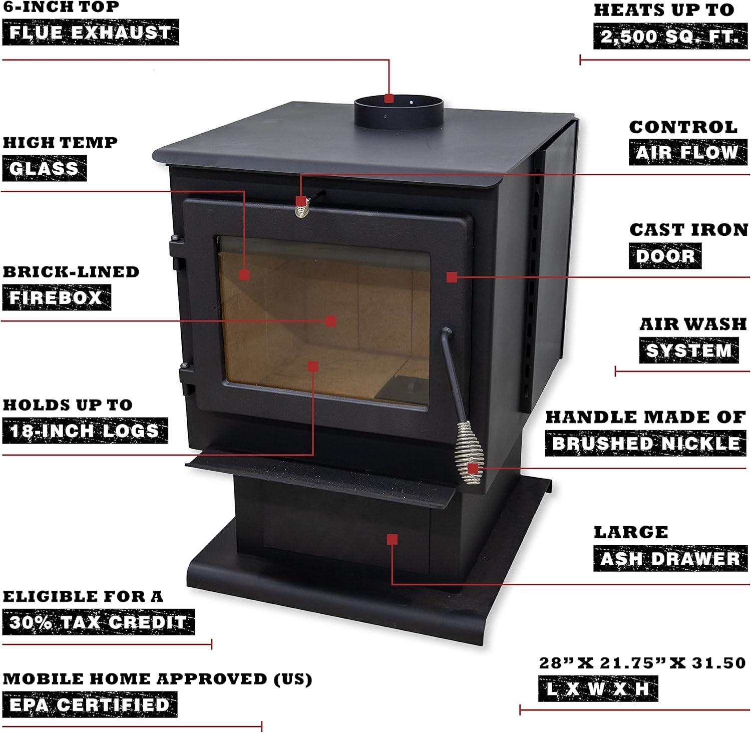 Cleveland Black Iron Medium Wood Stove with Glass Door