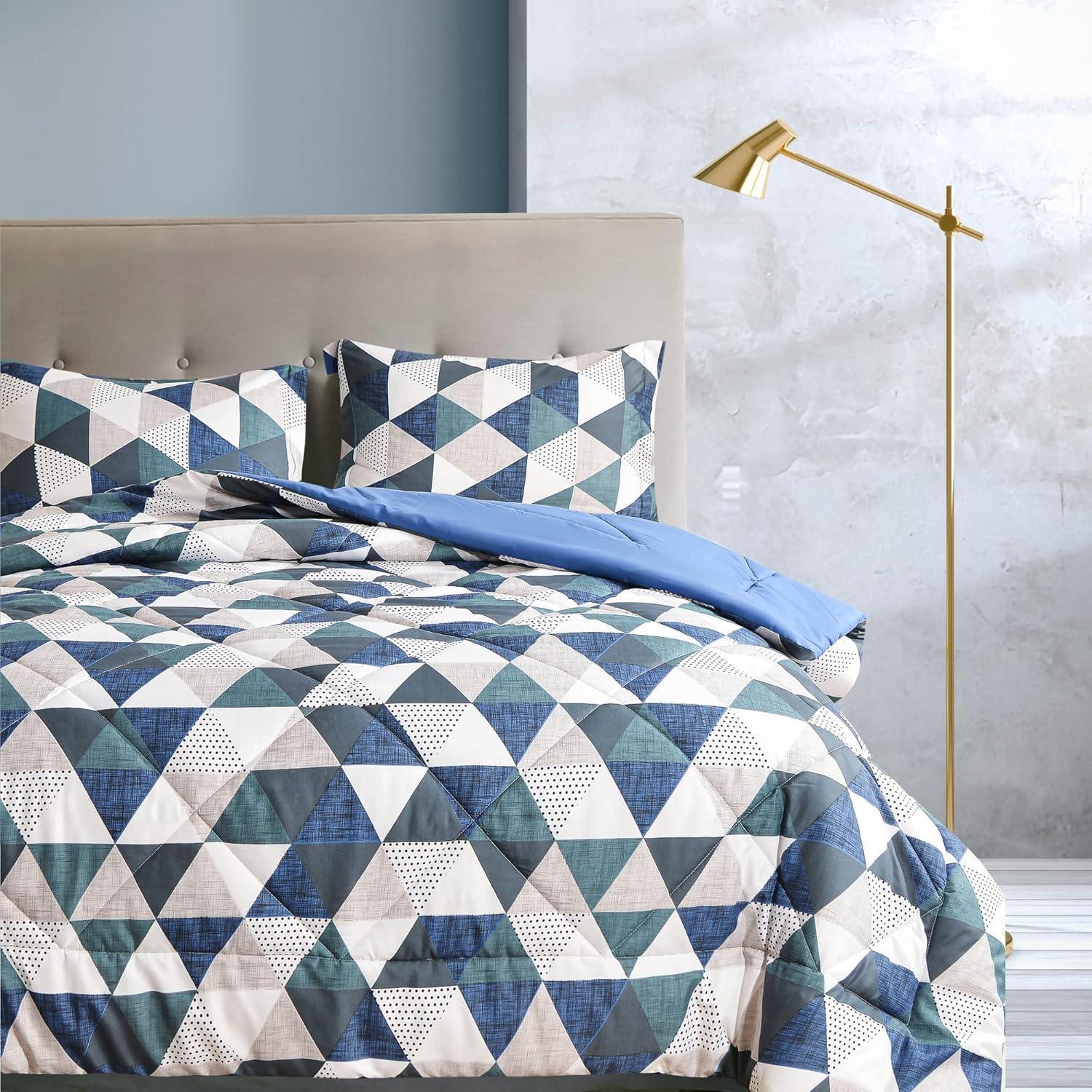 Blue Geometric Down Alternative Microfiber Comforter Set