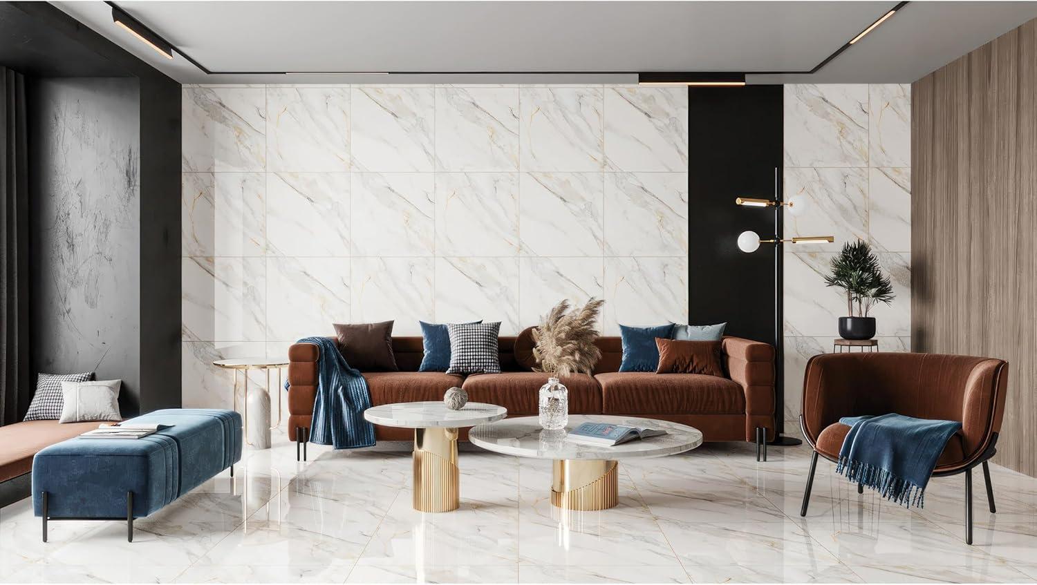 Bedrosians Shandar 24" x 24" Porcelain Marble Look Wall Floor Use Tile in Arezzo Bianco