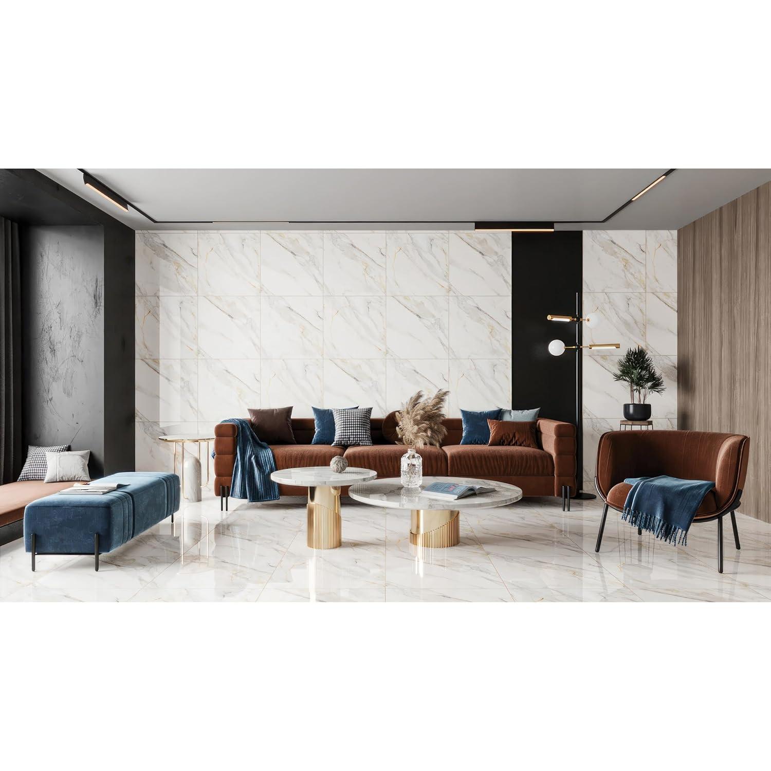 Bedrosians Shandar 24" x 24" Porcelain Marble Look Wall Floor Use Tile in Arezzo Bianco