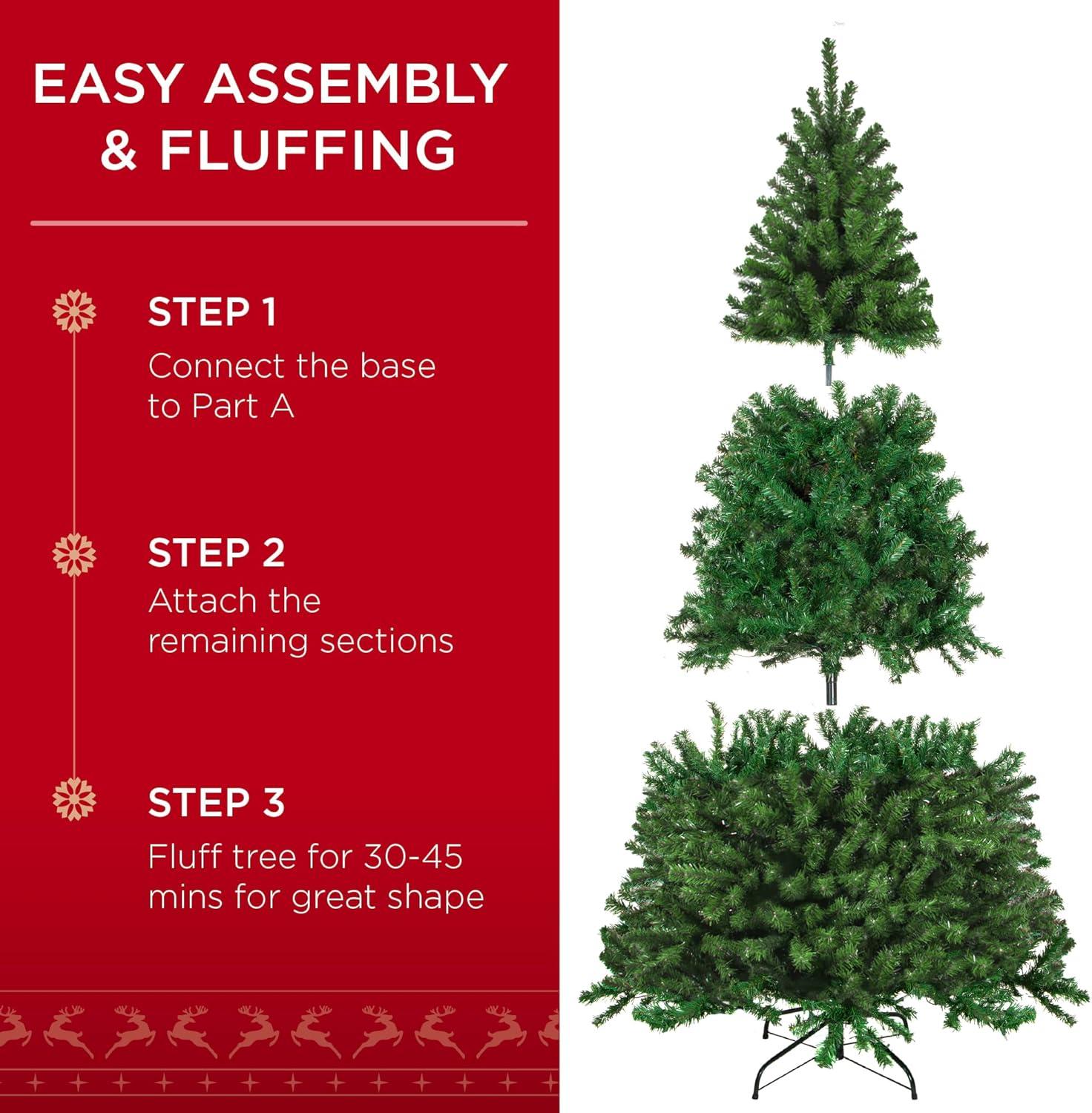 Best Choice Products 6ft Pre-Lit Spruce Hinged Artificial Christmas Tree w/ 250 Incandescent Lights, Foldable Stand