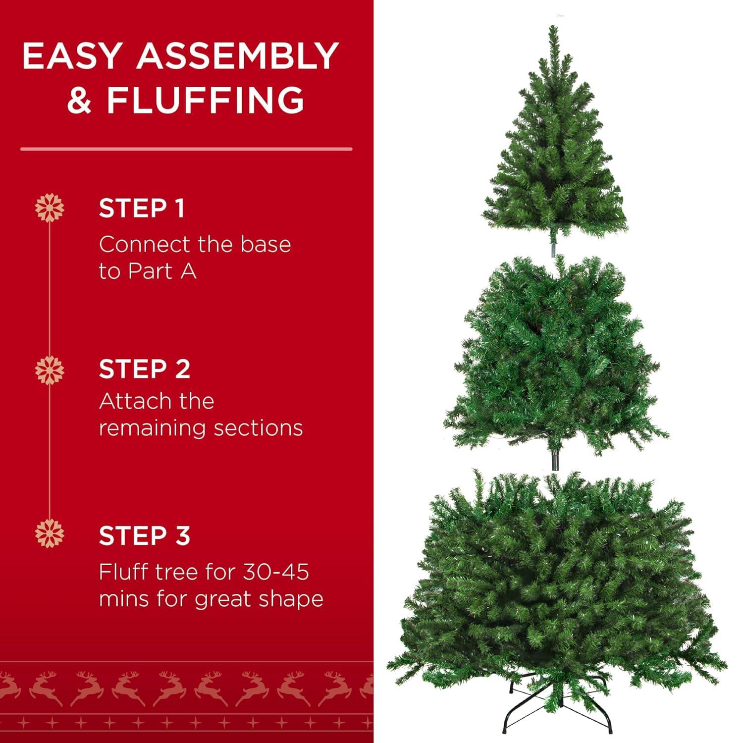 Best Choice Products 6ft Pre-Lit Spruce Hinged Artificial Christmas Tree w/ 250 Incandescent Lights, Foldable Stand