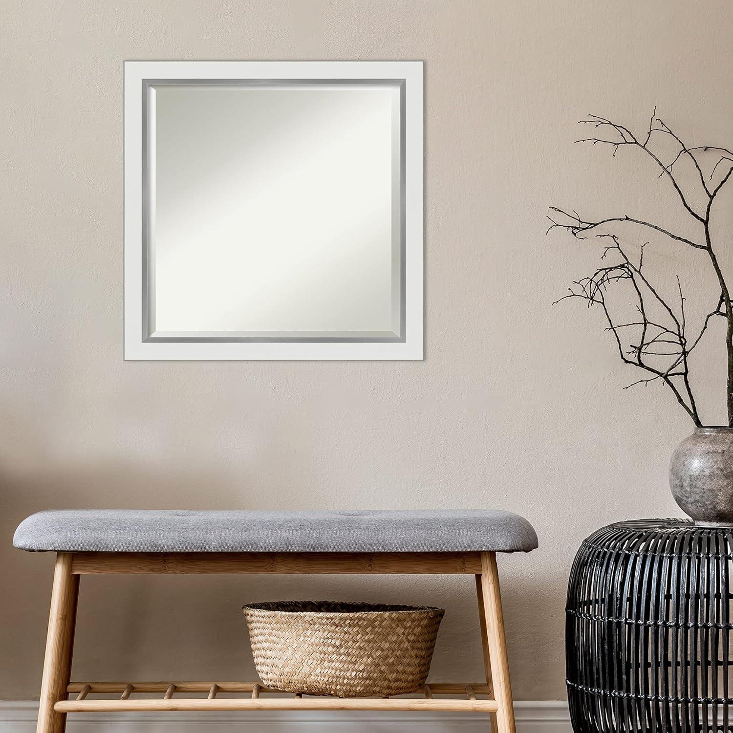 Amanti Art Eva 23-Inches x 23-Inches Framed Square Bathroom Vanity Mirror ( Satin Silver,White )