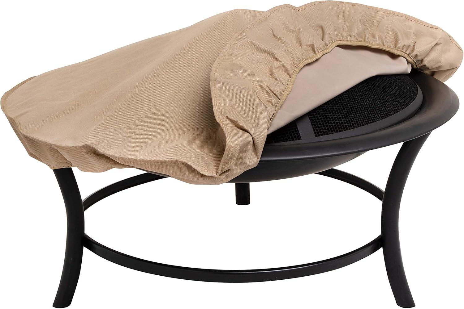 Beige Water-Resistant Outdoor Patio Fire Pit Cover