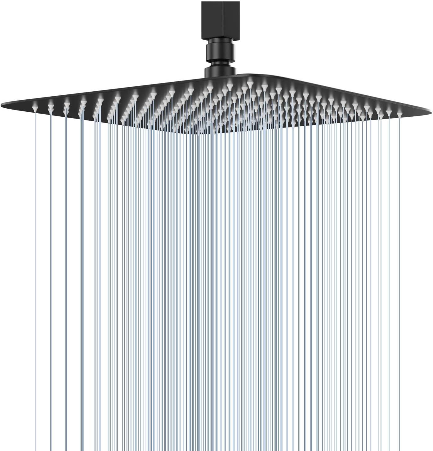 12-Inch Black Stainless Steel Square Rain Shower Head