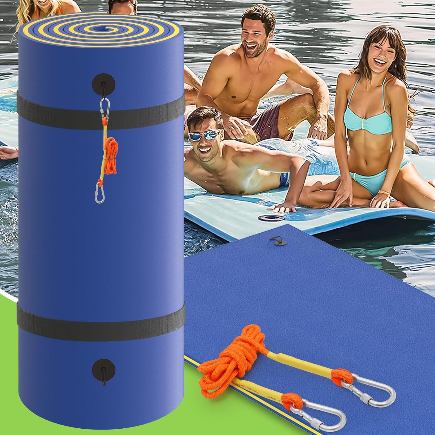 Bring Home Furniture 18x6 ft Floating Mat 10ft Bungee & Storage Straps 1500lb Capacity UV-Resistant XPE Foam Hi-Vis Safety​​