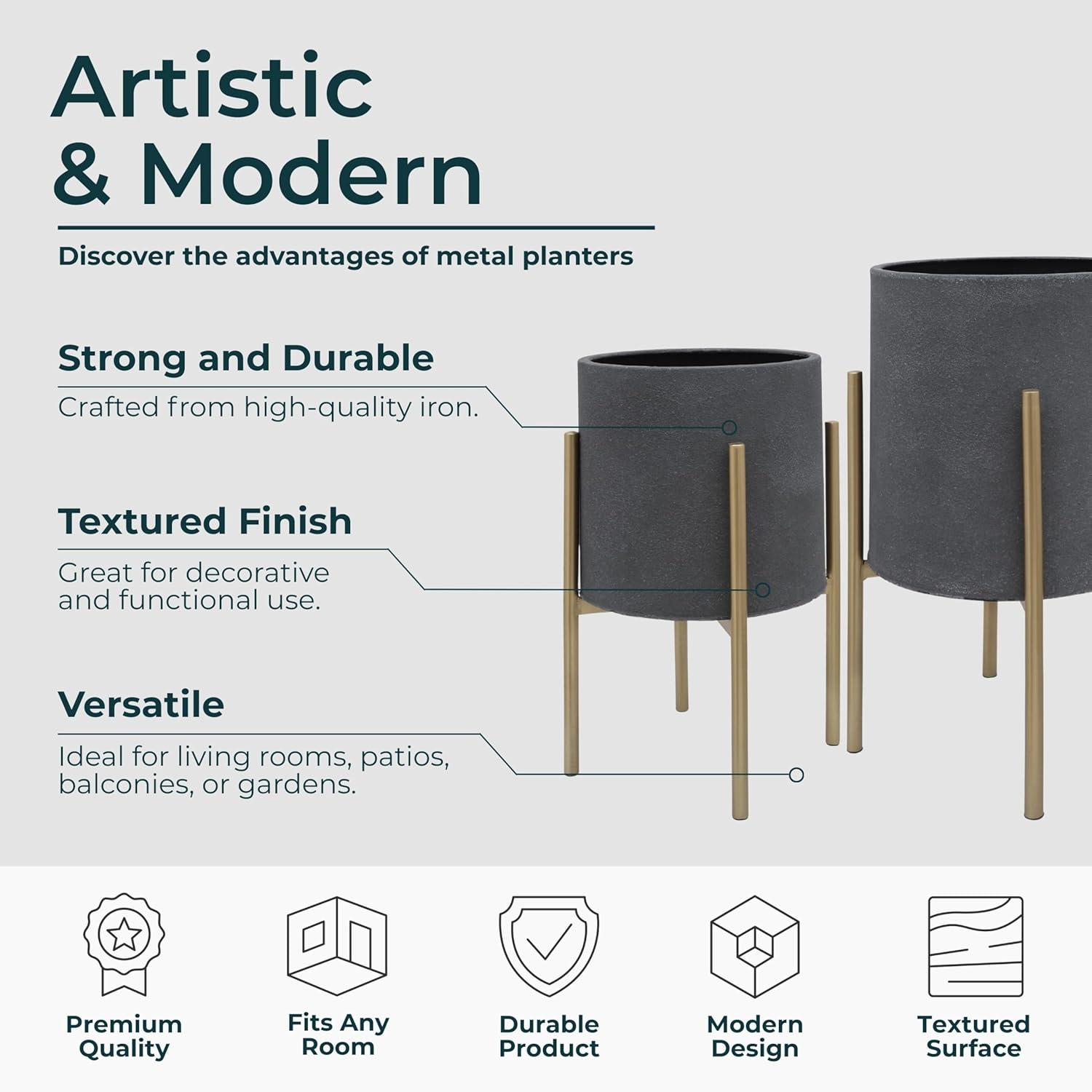 Bella Patterned Raised Planters with Gold Stand - Set of 2