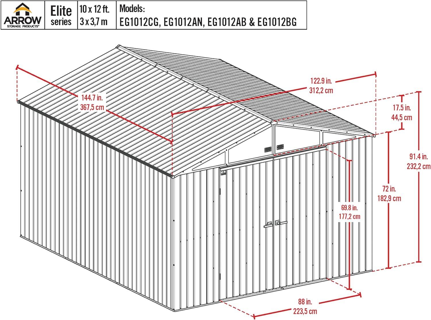Arrow Arrow Elite 10 ft. W x 12 ft. D Galvanized Steel Storage Shed