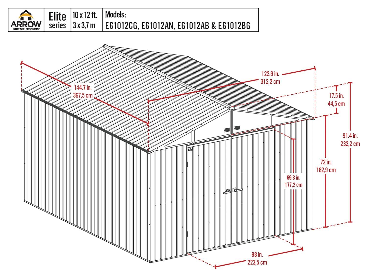 Arrow Arrow Elite 10 ft. W x 12 ft. D Galvanized Steel Storage Shed