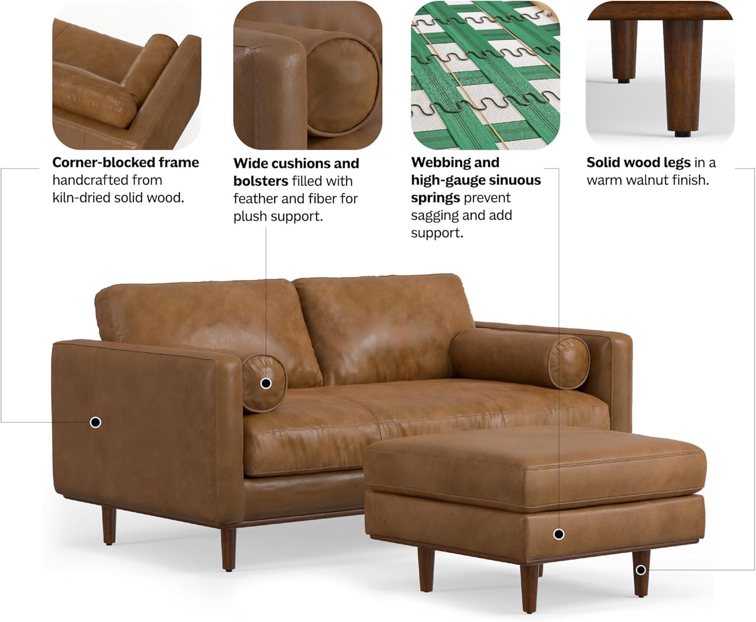 Simpli Home Morrison  Sofa and Ottoman Set in Genuine Leather