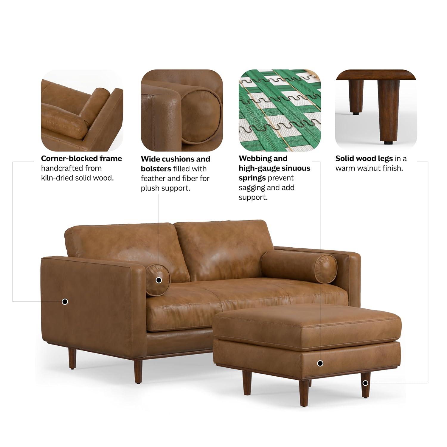 Simpli Home Morrison  Sofa and Ottoman Set in Genuine Leather