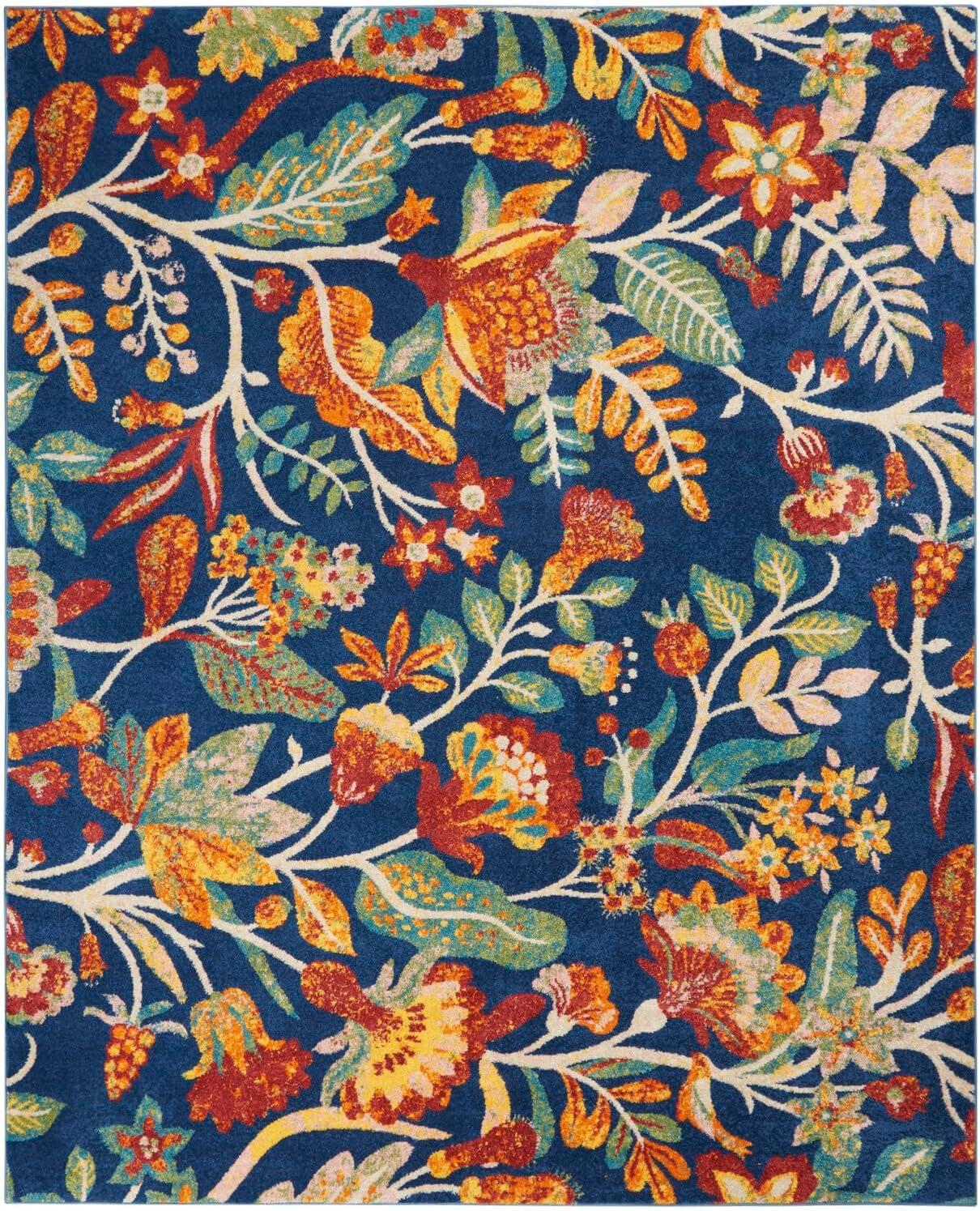 Nourison Allur Botanical Indoor Area Rug Navy Multicolor 9' x 12'