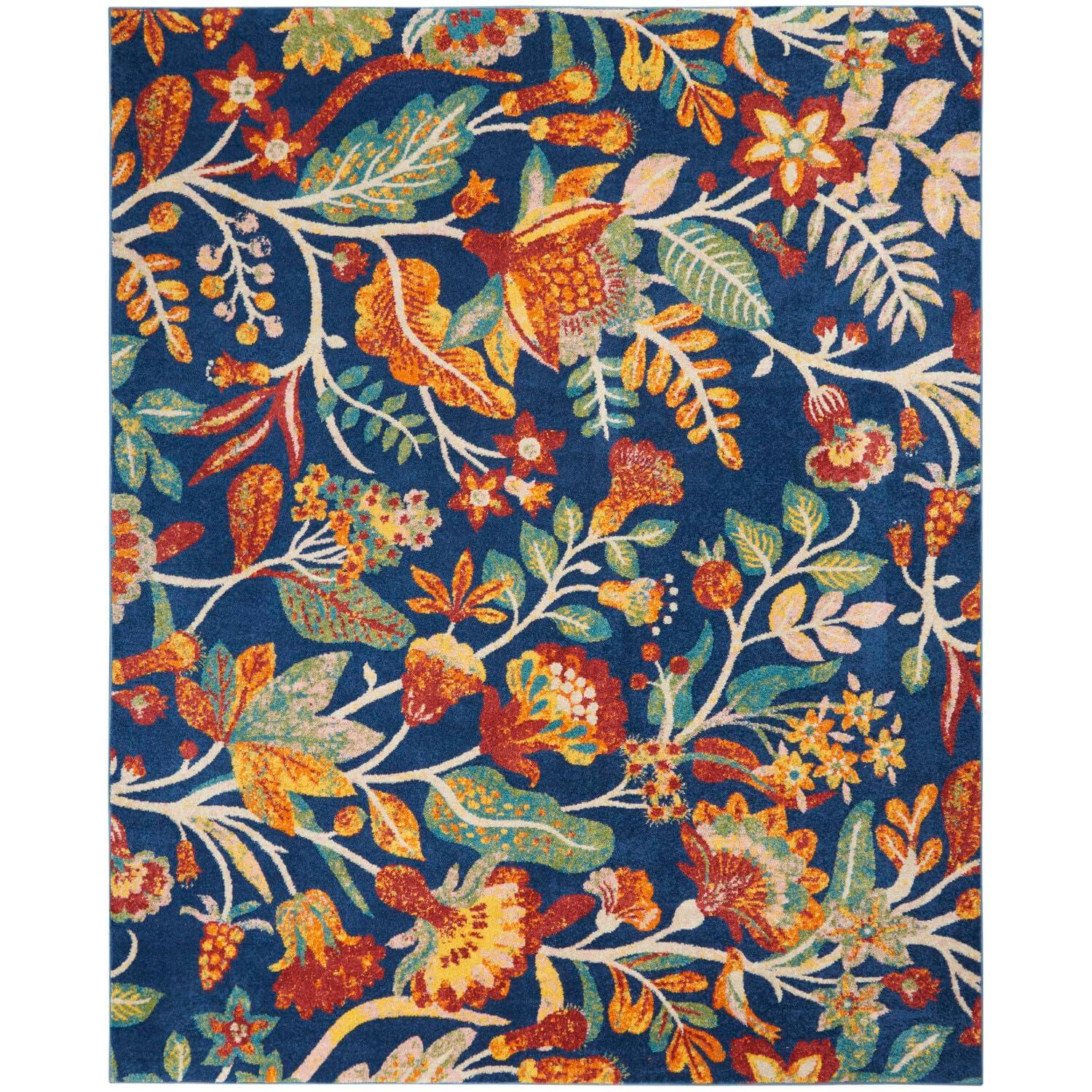 Nourison Allur Botanical Indoor Area Rug Navy Multicolor 9' x 12'
