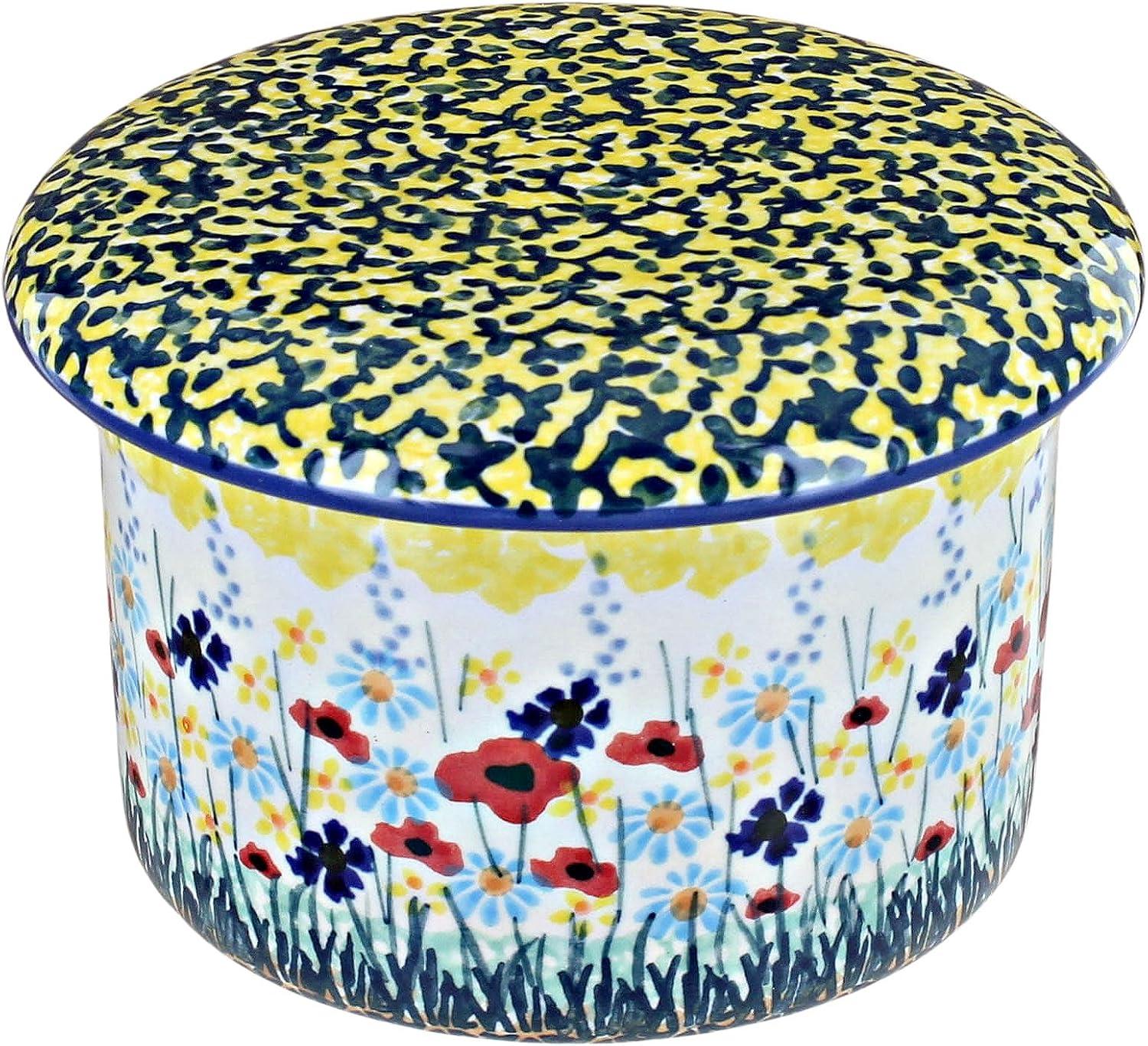 Blue Rose Polish Pottery Prairie Garden French Butter Dish