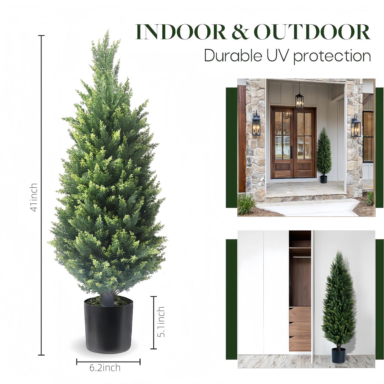 LINBONIO Artificial Cedar Tree 4 ft Artificial Topiary Trees Beautiful Realistic Faux Cedar Pines UV Protection for Longer Life 2Pack