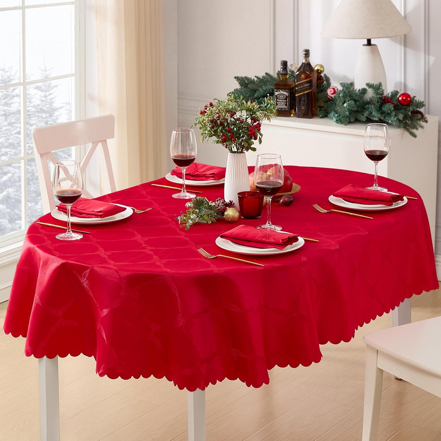 Christmas Holiday Red Ribbons and Bows Damask Set of 4 Fabric Napkins
