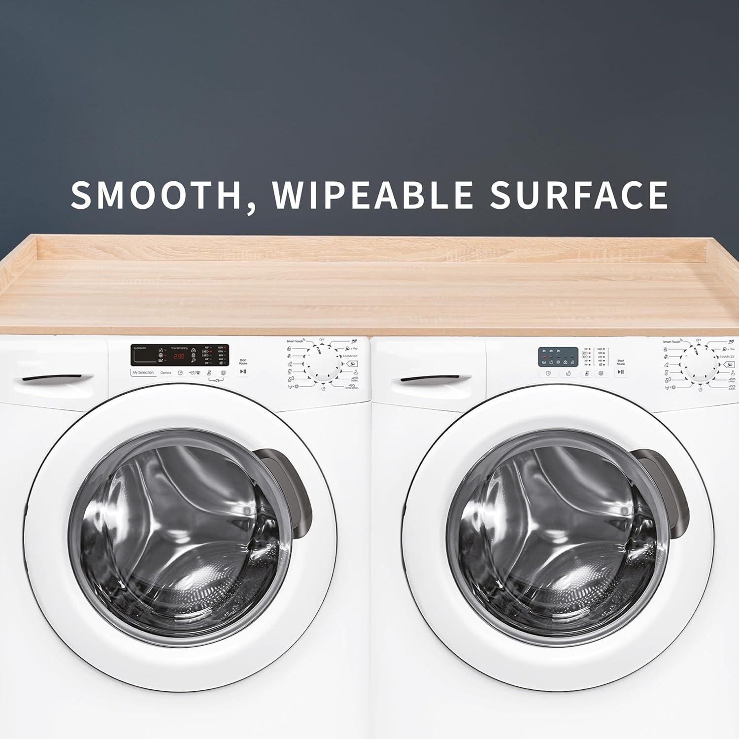 Washer Dryer 54 inch Countertop with Safety Ledge for Laundry Room Organization, Light Wood, LF-WDCT1C