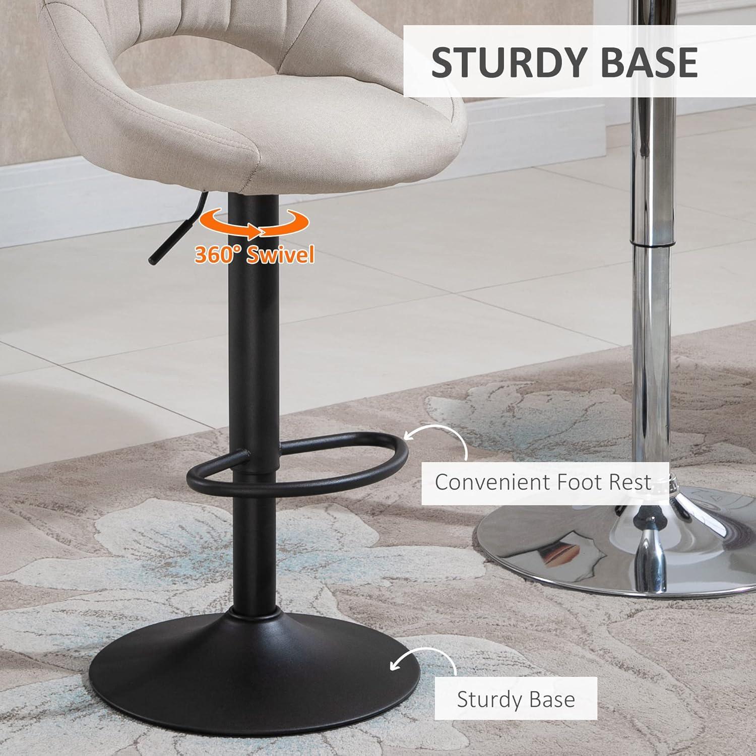 HOMCOM Modern Bar Stools Set of 2 Swivel Bar Height Barstools Chairs with Adjustable Height, Round Heavy Metal Base, and Footrest, Gray