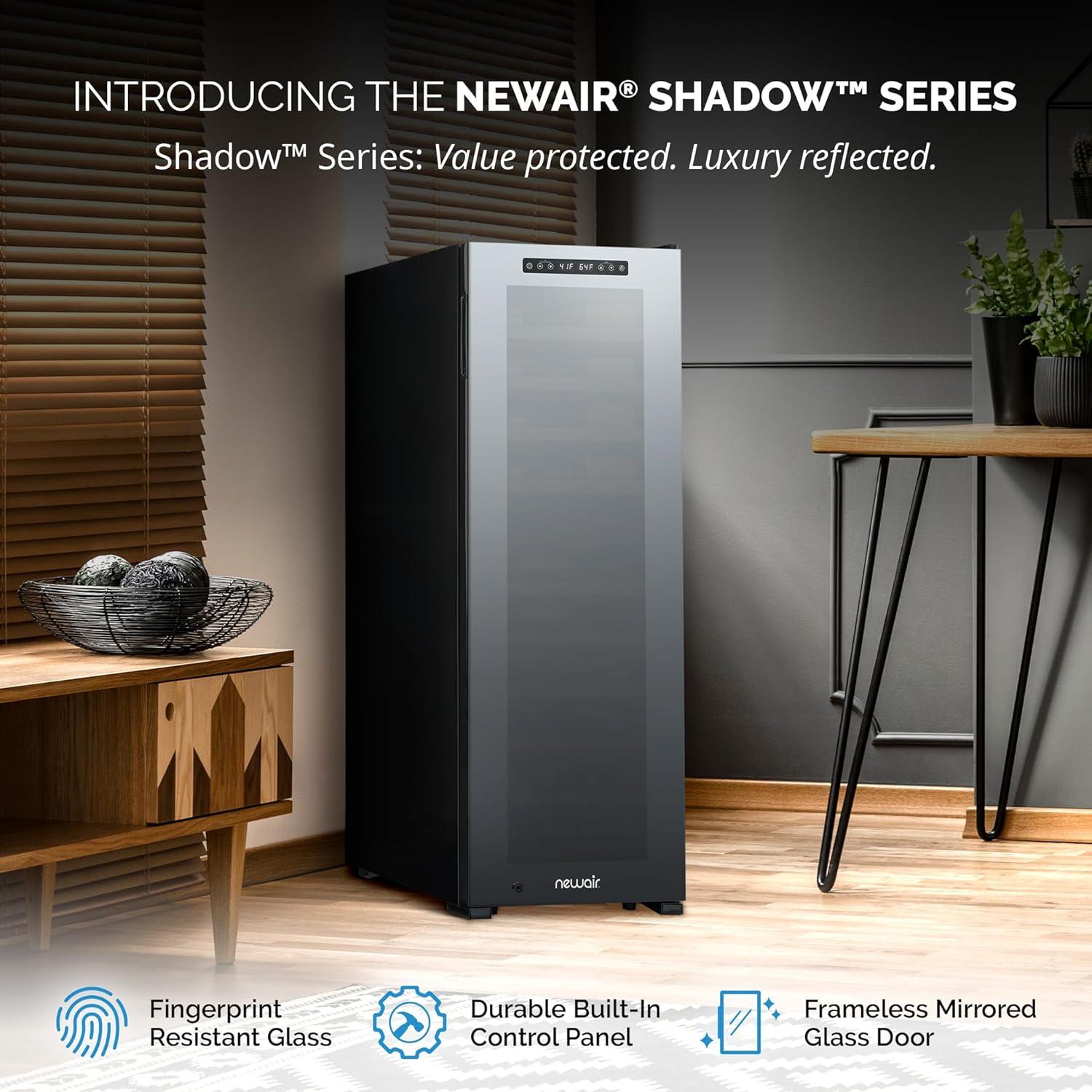 Newair Shadow Series Wine Cooler Refrigerator 56 Bottles Dual Temperature Zones, Freestanding Mirrored Wine and Beverage Fridge