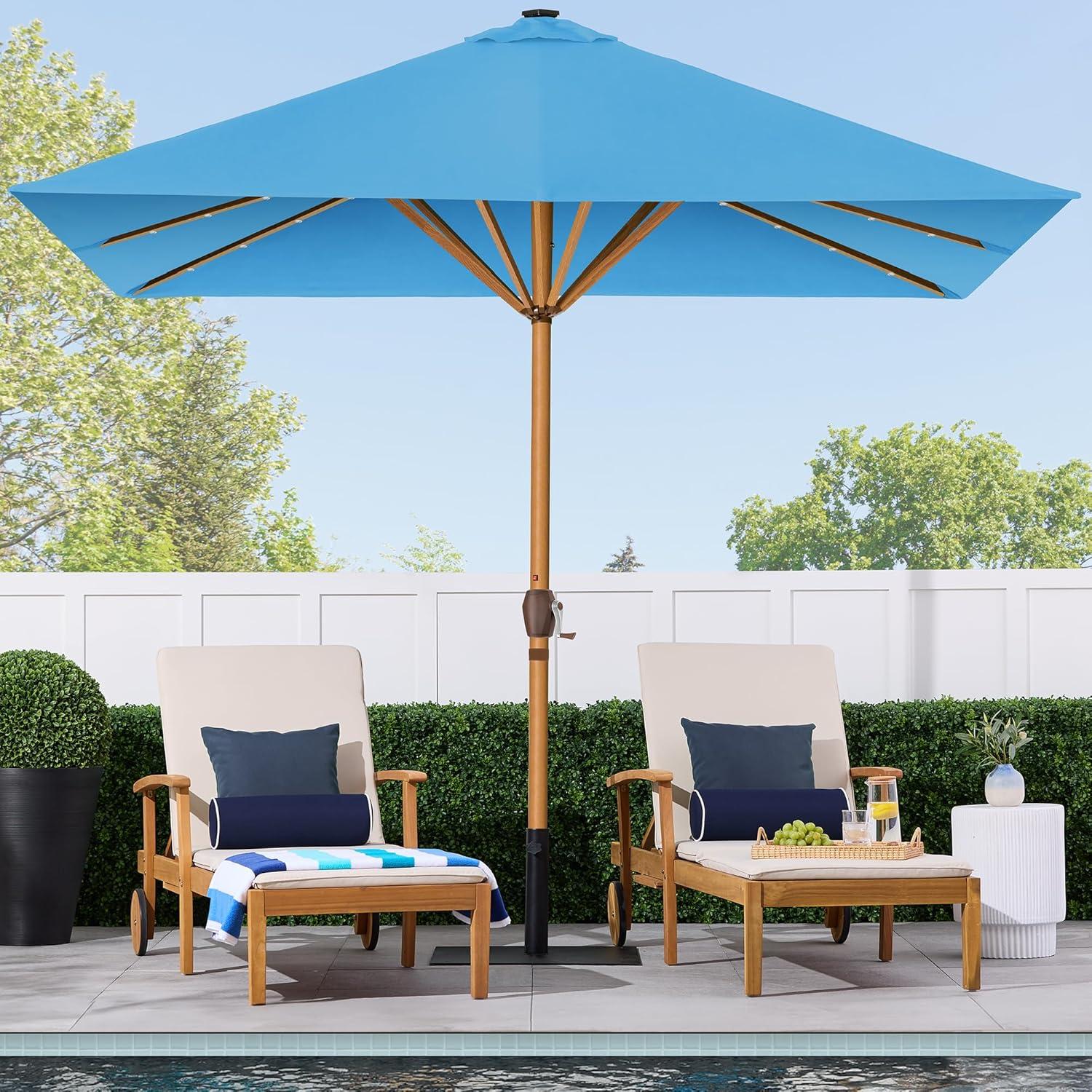 Best Choice Products 9ft Deep Square Solar LED Lighted Patio Umbrella w/ Faux Wood Texture, UV-Resistant - Sky Blue