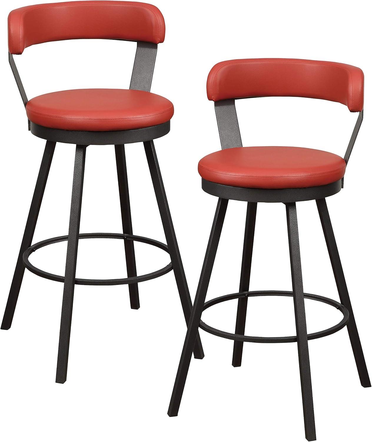 Swivel Bar Stools Set of 2, Leather Upholstered Bar Height Chairs with Metal Base, 360-degree Swivel Side Chairs for Dining Room Kitchen Pub, Red