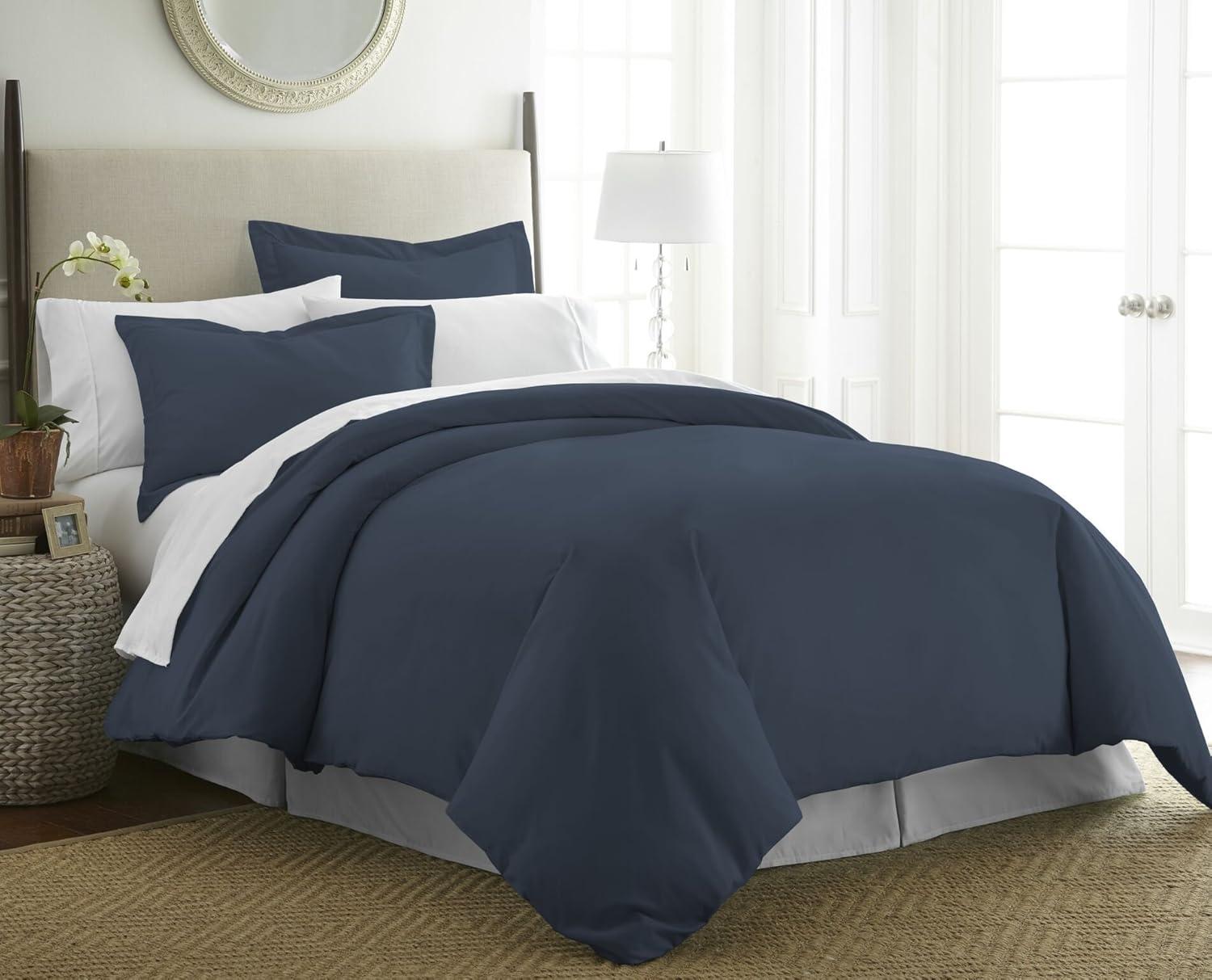 ienjoy Home Collection Soft Brushed Microfiber Duvet Cover Set, Queen, Navy