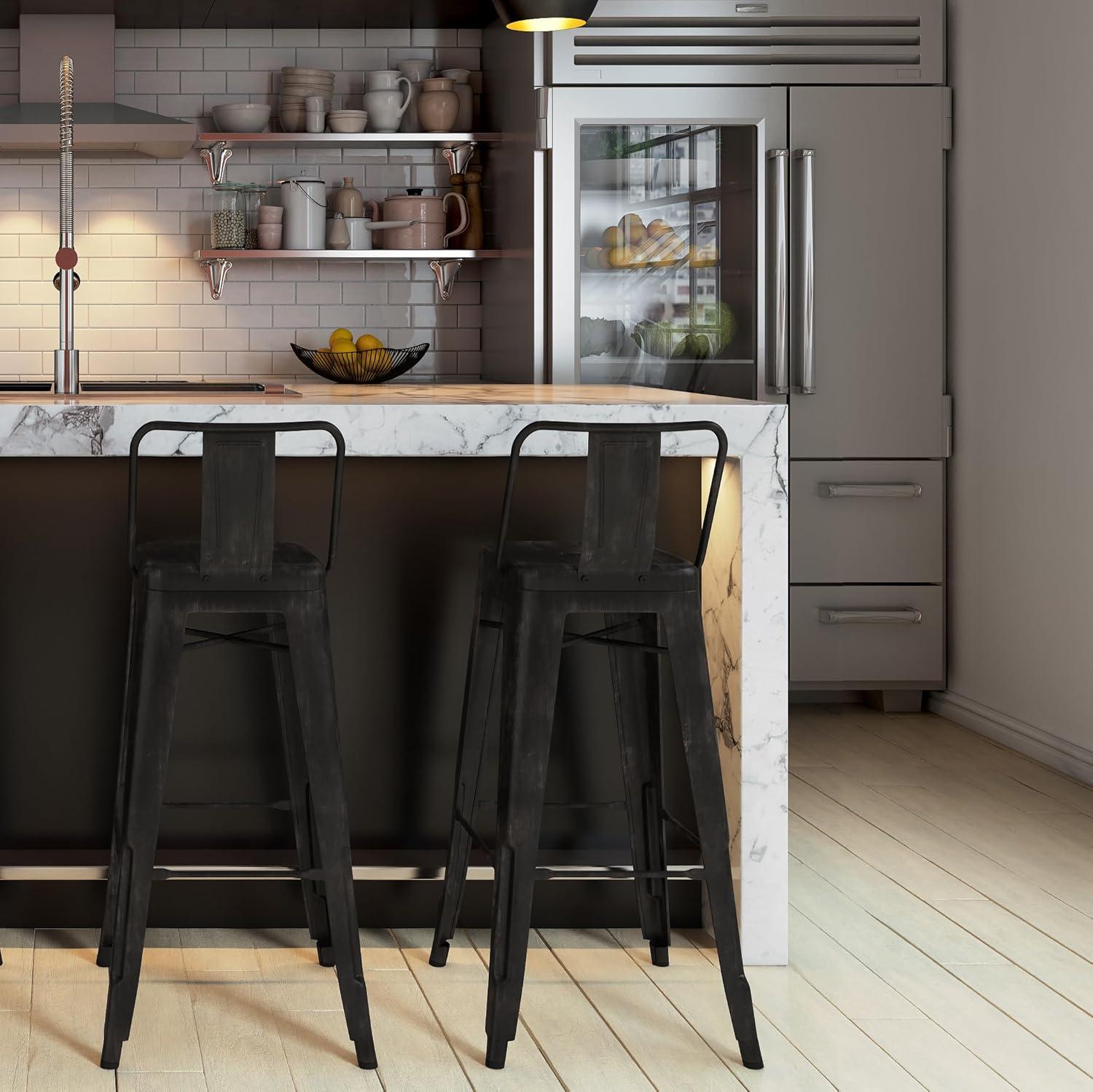 Simpli Home Rayne 30" Metal Bar Stool in Distressed Black (Set of 2)