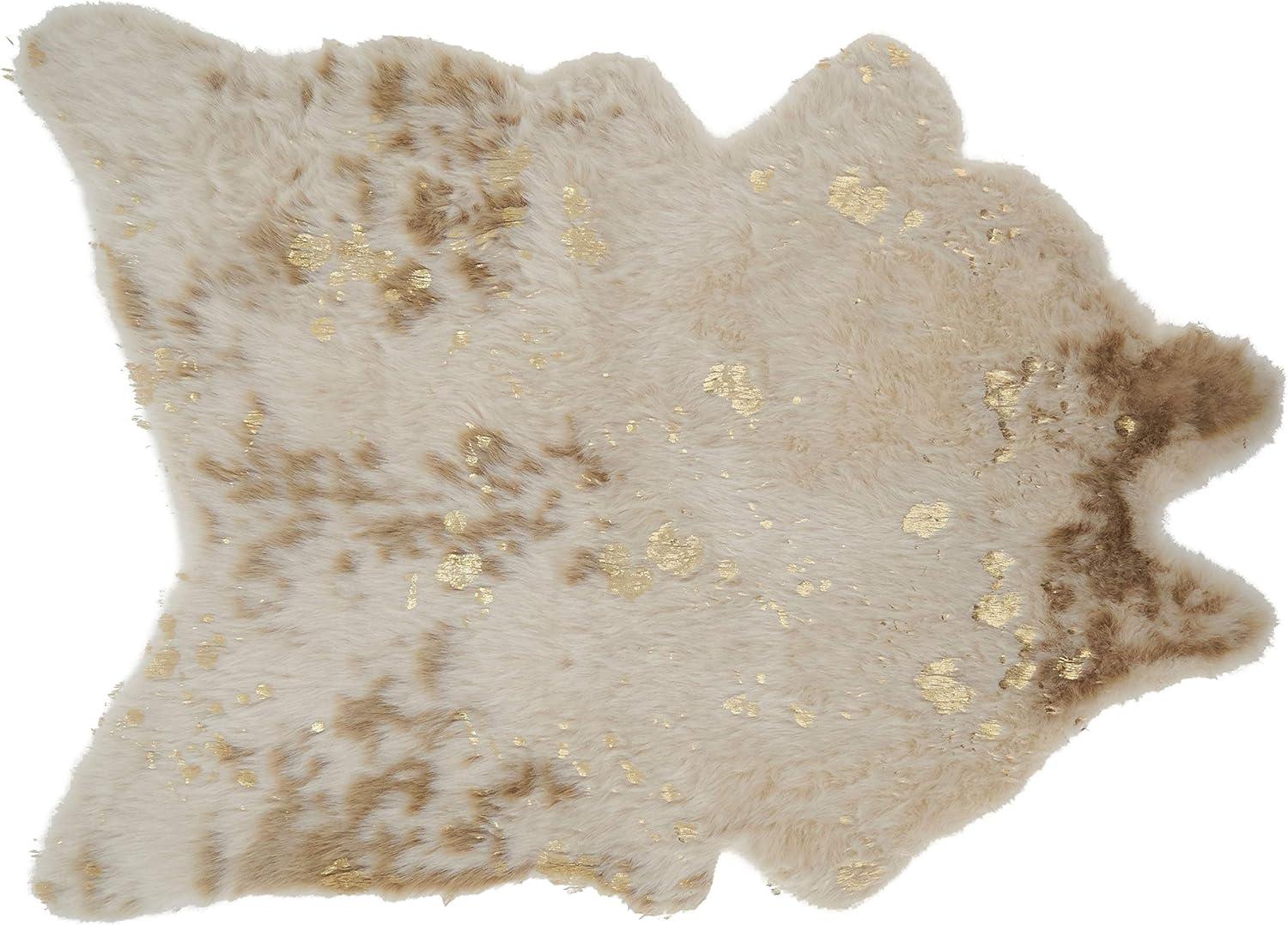 Ivory Faux Cowhide Rug with Metallic Accents, 24" x 35"