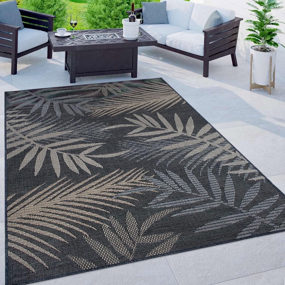 World Rug Gallery Bahama Palm Frond Indoor/Outdoor Area Rug - Blue 5' x 7'