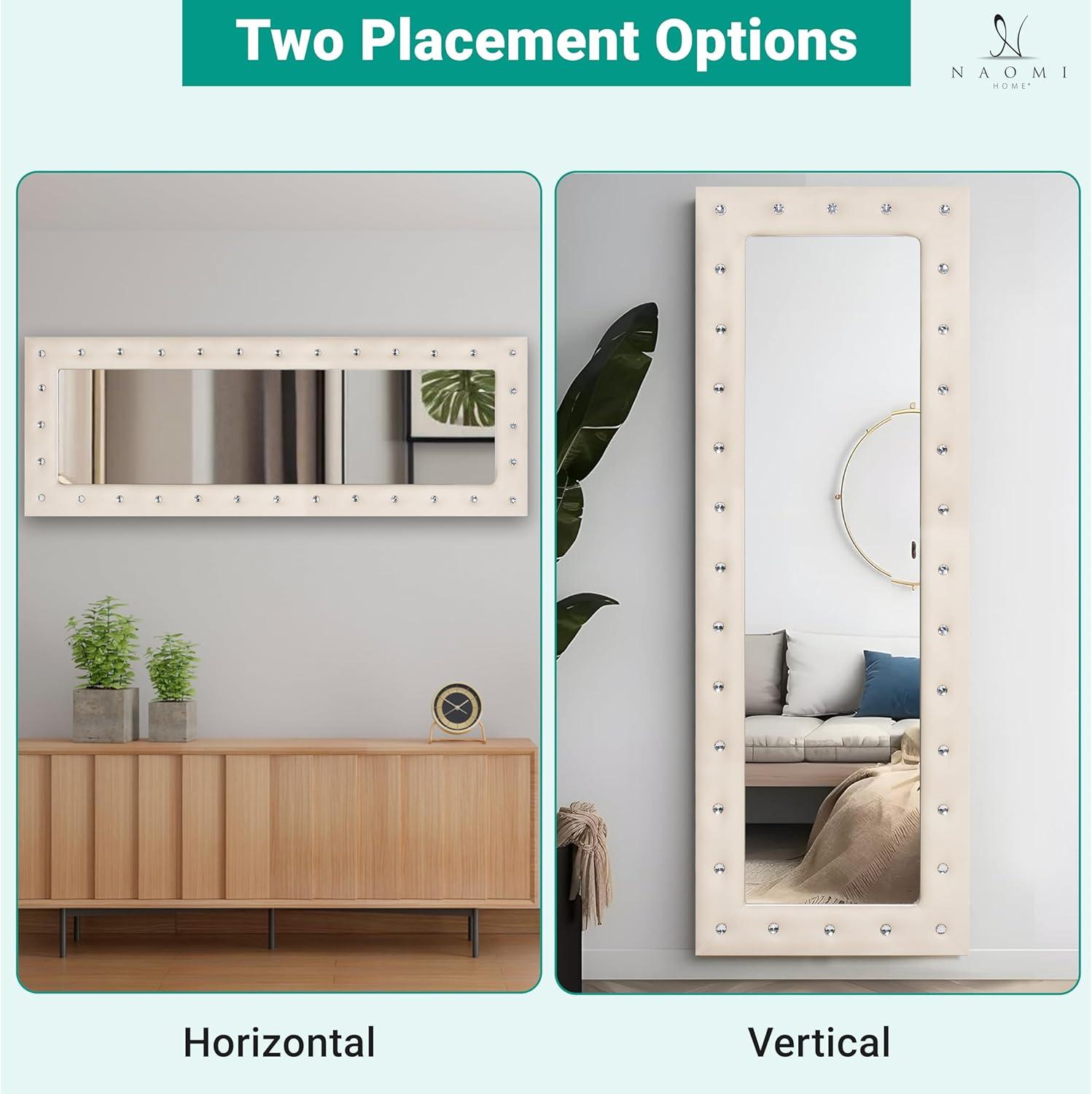 Naomi Home Crystal Tufted Floor Mirror Full Length 63 LX22 W Wall Mirror Full Length Standing Wall with Faux Wood Frame Mirrors for Bedroom - Pink