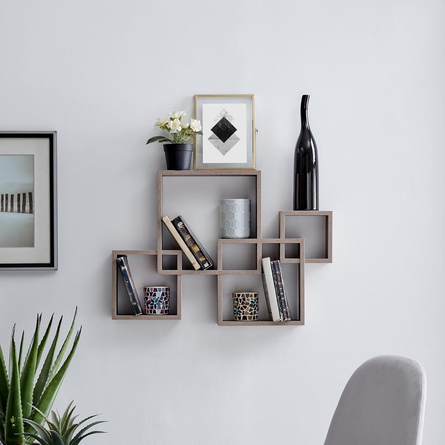 25.5" x 17.75" Intersecting Cube Wall Shelves Weathered Oak - Danya B.