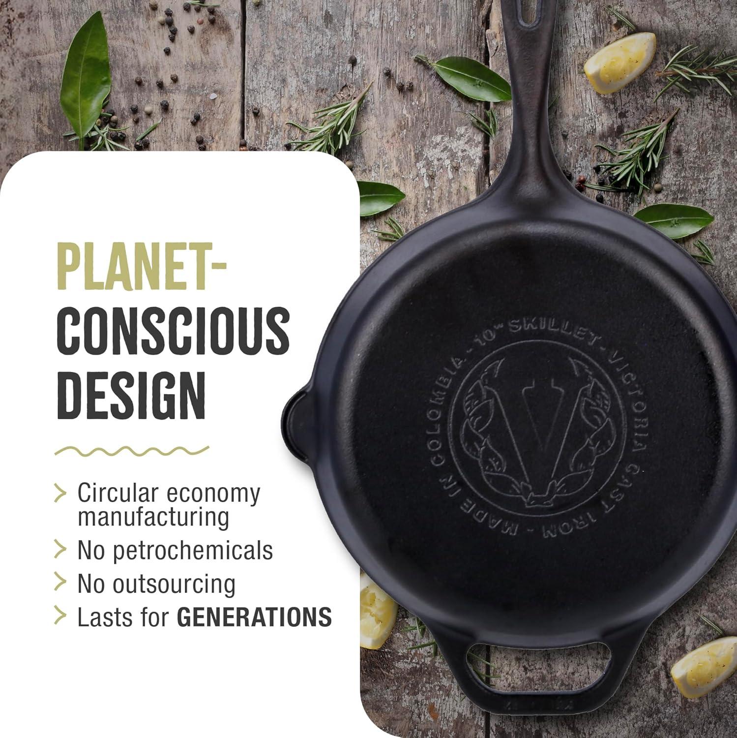 Victoria 10-Inch Cast Iron Skillet, Seasoned Cast Iron Frying Pan with Long Handle, Made in Colombia