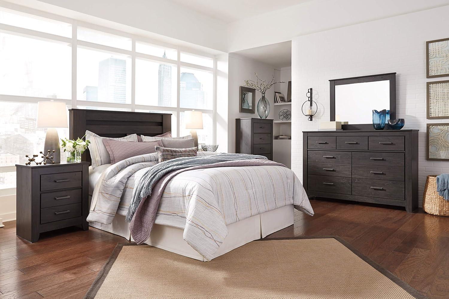 Full/Queen Adult Headboard Black Walnut - Signature Design by Ashley: Upholstered, Wood Frame Mounted, No Box Spring Needed