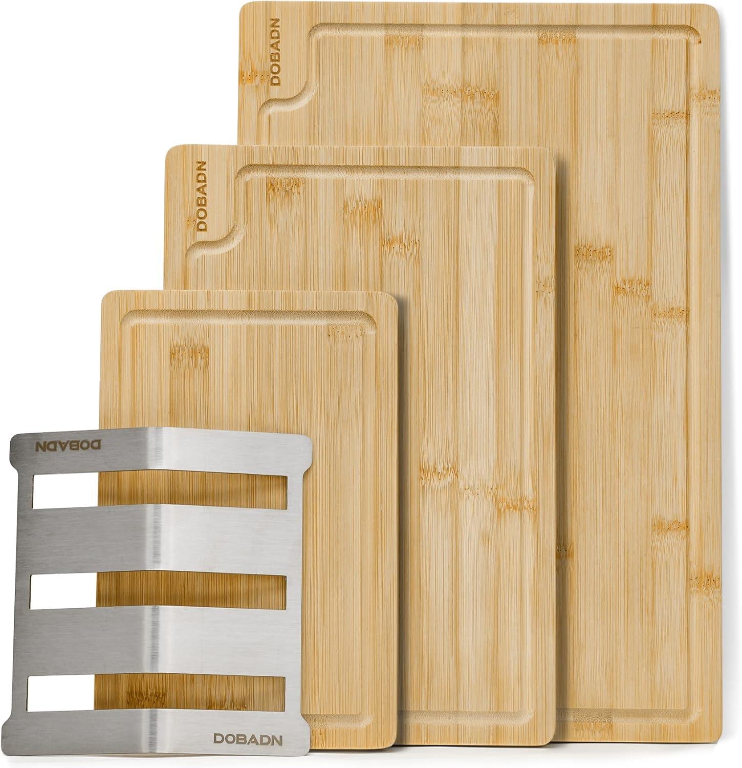 Natural Bamboo Rectangular Cutting Board Set with Holder