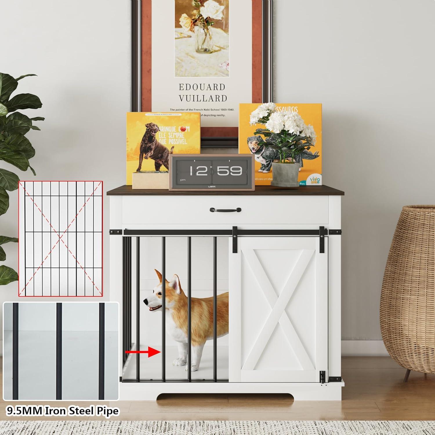 Tucker Murphy Pet™ 37.8''W Modern Dog Crate Furniture With Drawer And Sliding Door