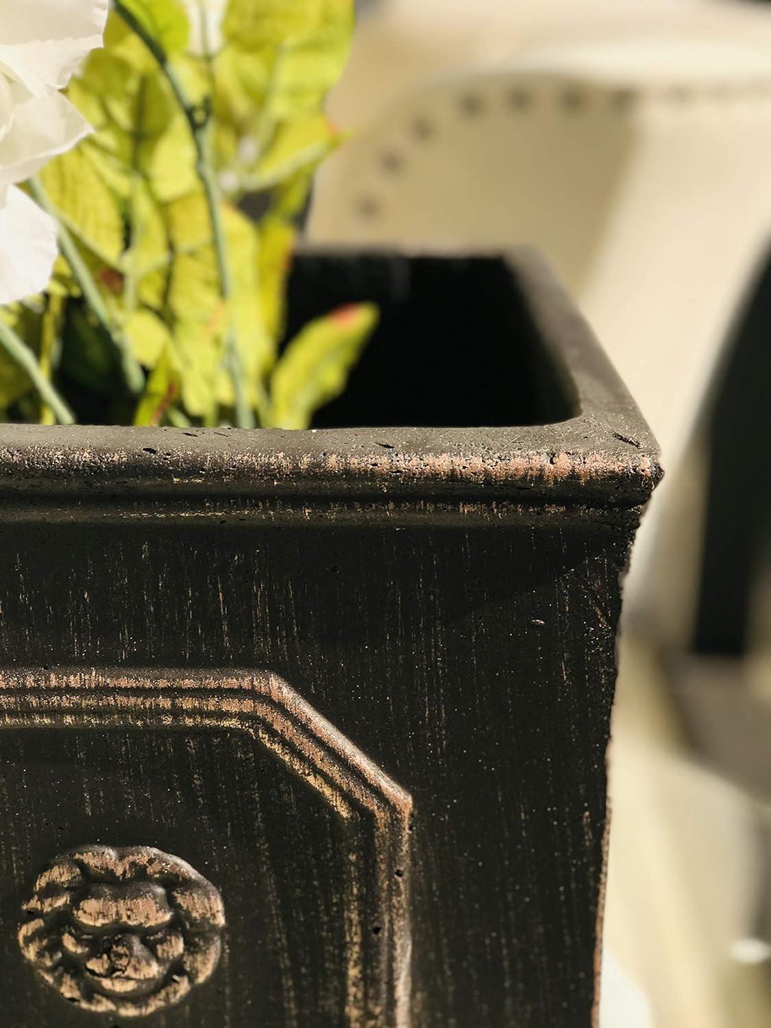 Rosemead Home & Garden, Inc. 13" Wide Kante Lightweight Classic Square English Style Lion Head Concrete Outdoor Planter Pot Oil Rubbed Bronze