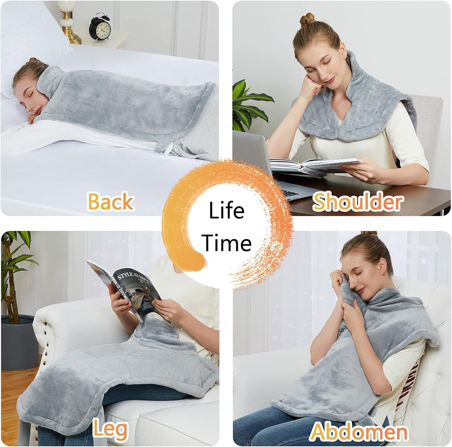 Large Heating Pad for Neck and Shoulders Back Pain Relief, Weighted Electric Heating Pads with Auto Shut Off, FullHeat Pad, Fast Heating and 4 Heat Settings (Grey, 33"x22")